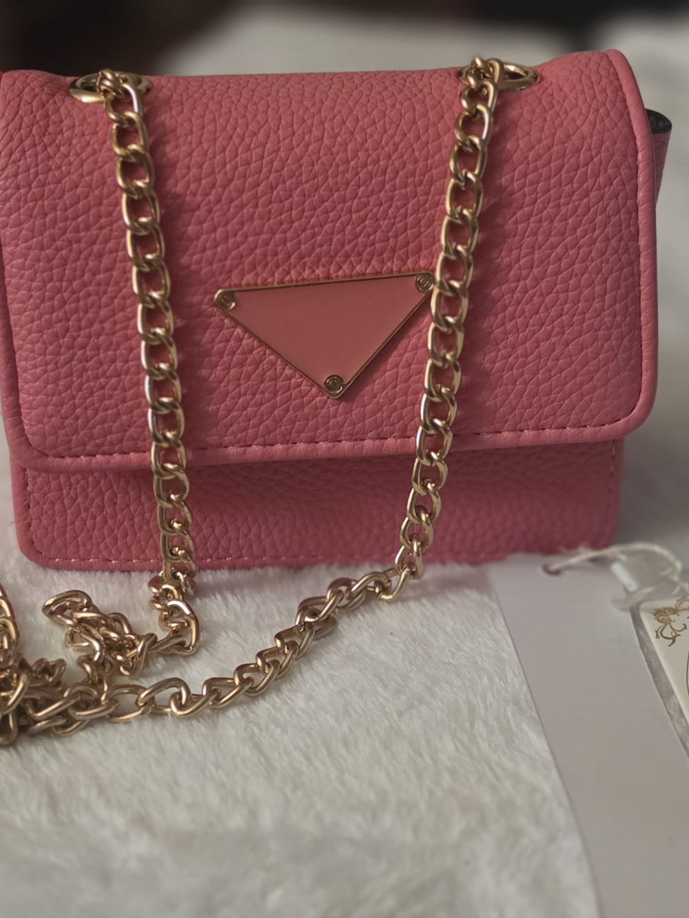 Pink Crossbody Bag with Gold Chain Strap